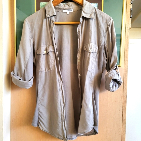 Sheer Silt color Slub Side Panel Shirt button up - Picture 7 of 15